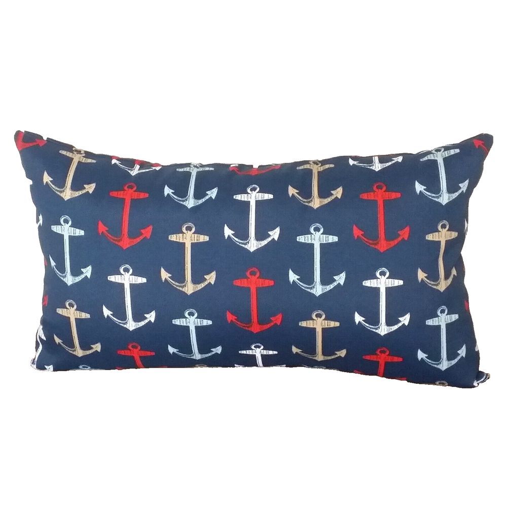 Bryant Nautical Anchors Lumbar 14X24 Zippered Throw Pillow Cover Navy White‎ NEW